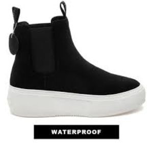 J/slides Cora Chelsea Waterproof Slip-on Sneaker Bootie Black Suede